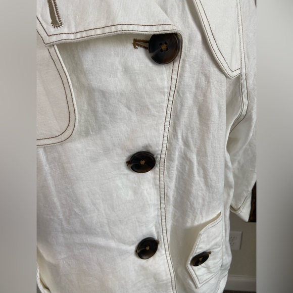 Chico’s 2 Cropped Linen Trench Jacket Ivory Tortoise Shell Button Women Sz 12-14 - Picture 4 of 13